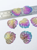 4 x Rainbow Plated Monstera Leaf Pendants, 26mm (0554)