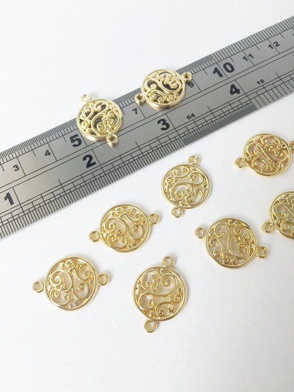 8 x Ornate Gold Plated Round Swirls Earring Connectors, 20x14mm (0184)