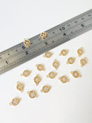 4 x 24K Gold Plated Openwork Clover Earring Connectors with Cubic Zirconia (1421)