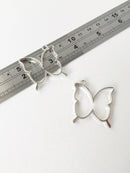 2 x Large Platinum Butterfly Open Bezel Pendants, 32x35mm (2468)
