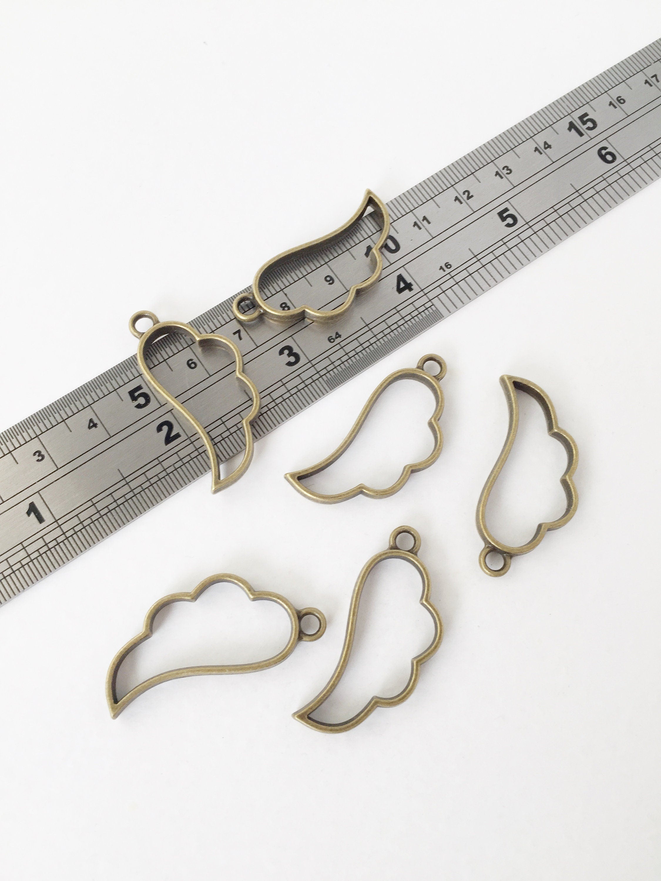 2 x Bronze Wing Open Back Bezel Pendants, 17x36mm (1491)