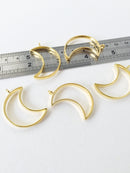 2 x Large Gold Crescent Moon Open Back Bezel Pendants, 25x38mm (1484)