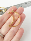 2 x Large Gold Crescent Moon Open Back Bezel Pendants, 25x38mm (1484)