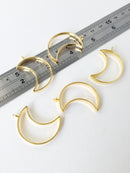 2 x Large Gold Crescent Moon Open Back Bezel Pendants, 25x38mm (1484)