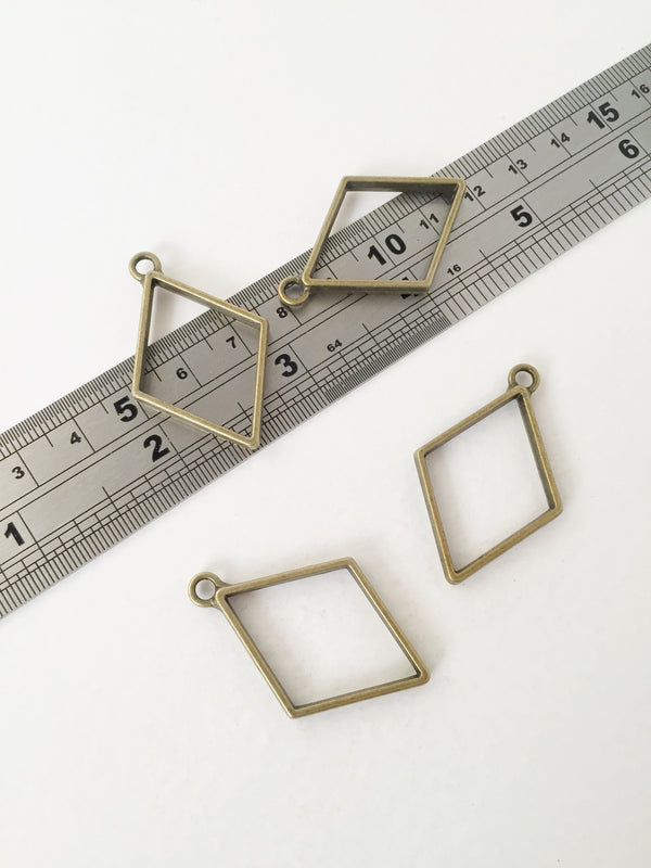 2 x Bronze Rhombus Open Back Bezel Pendants, 26x39mm (1490)