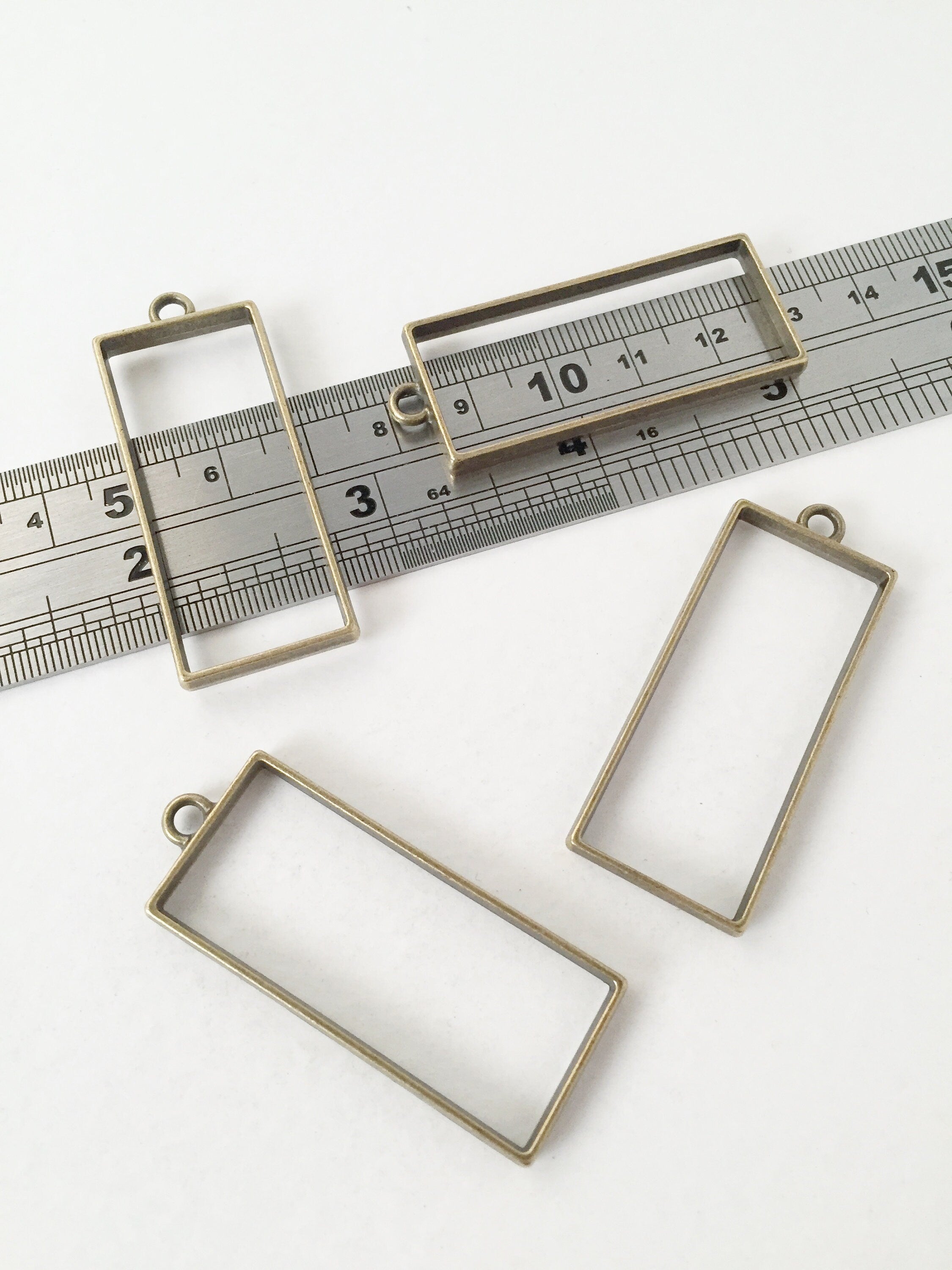 2 x Large Bronze Rectangle Open Bezel Pendants, 49x20mm (2468)