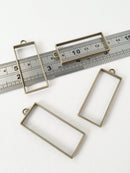 2 x Large Bronze Rectangle Open Bezel Pendants, 49x20mm (2468)