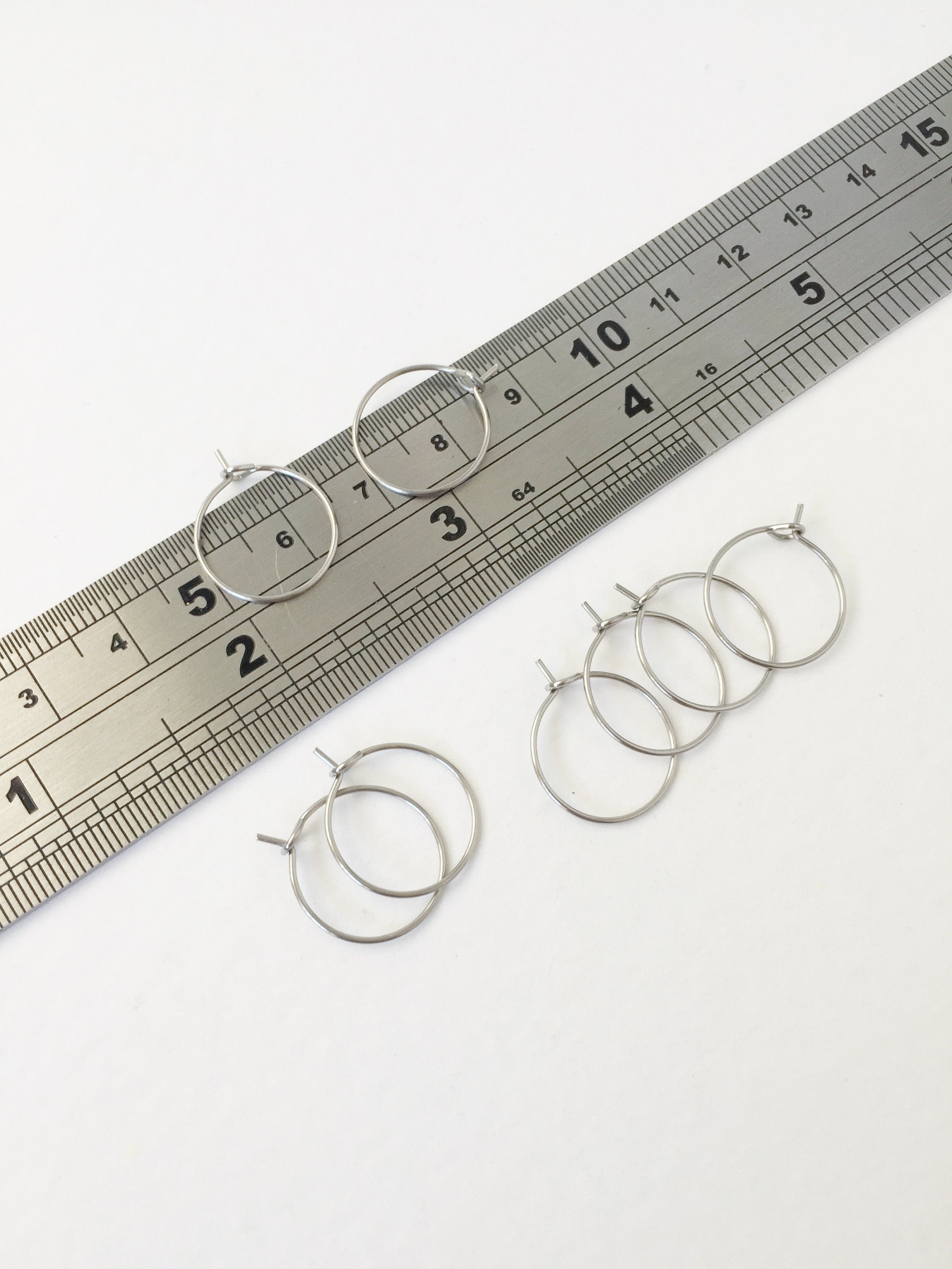 10 pairs x Stainless Steel Hoops Beadable Earring Wire, 15mm (3115)