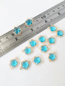 2 x Gold Plated Light Turquoise Faceted Glass Flower Connectors, 16x12mm (1058)