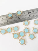 2 x Gold Plated Ice Blue Opaque Glass Flower Connectors, 16x12mm (1055)
