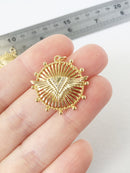 1 x 18K Gold Plated Round Wings Pendant with Cubic Zirconia, 26x25mm (1075)