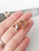 1 x 24K Gold Plated Faceted Glass Heart Charms, 18x15mm (1437)