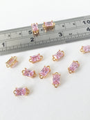 2 x 24K Gold Plated Pink Faceted Glass Rectangle Connector, 12x6mm (1439)