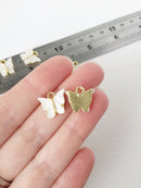 4 x Gold Plated Pearl White Resin Butterfly Charms, 12.5x13mm (1454)