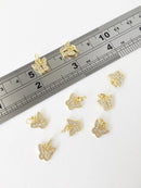 1 x 18K Gold Plated Brass Butterfly Charm with Cubic Zirconia, 10x10mm (1446G)