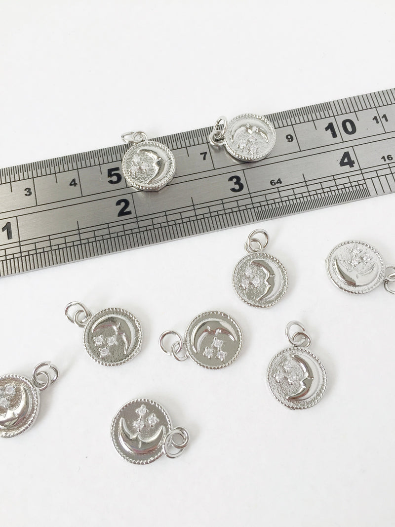 1 x Real Platinum Plated Brass Moon and Stars Charm, 15x12mm (1445)