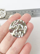 2 x Platinum Plated Wavy Round Pendants, 28mm (0614)