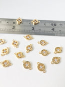 4 x 24K Gold Plated Openwork Clover Earring Connectors with Cubic Zirconia (1421)