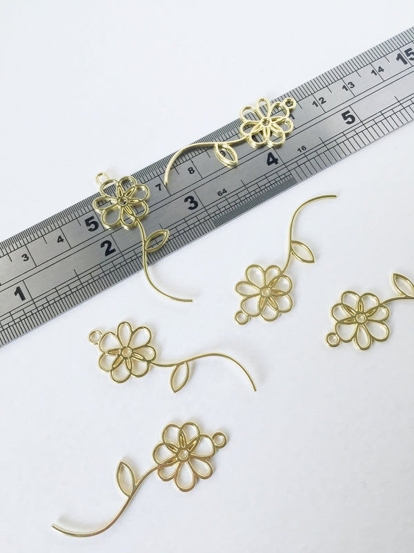 4 x Gold Tone Flower Silhouette Charms, 45x16mm (0972)
