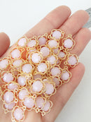 2 x Gold Plated Faceted Opaque Pink Glass Flower Connectors, 16x12mm (1051)