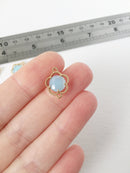 2 x Gold Plated Ice Blue Opaque Glass Flower Connectors, 16x12mm (1055)