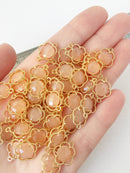 2 x Gold Plated Faceted Peach Glass Flower Connectors, 16x12mm (1060)