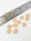 2 x Gold Plated Faceted Peach Glass Flower Connectors, 16x12mm (1060)
