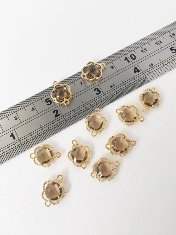 2 x Gold Plated Faceted Olive Glass Flower Connectors, 16x12mm (1049)
