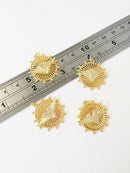 1 x 18K Gold Plated Round Wings Pendant with Cubic Zirconia, 26x25mm (1075)