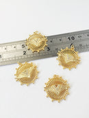 1 x 18K Gold Plated Round Wings Pendant with Cubic Zirconia, 26x25mm (1075)