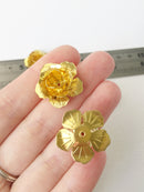 4 x Raw Brass Multi Petal 3D Flower Beads, 23mm (3033)