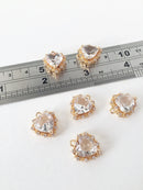 1 x 24K Gold Plated Faceted Glass Heart Charms, 18x15mm (1437)