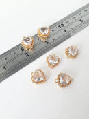 1 x 24K Gold Plated Faceted Glass Heart Charms, 18x15mm (1437)