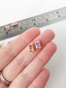 2 x 24K Gold Plated Pink Faceted Glass Rectangle Connector, 12x6mm (1439)