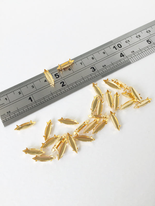 24 x 4x15mm Gold Tone Brass Navette Sew-on Setting (1864)