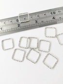 10 x Textured Platinum Square Connectors, 15mm Open Square Linking Rings (0809P)