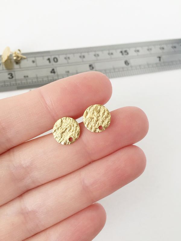 1 pair x Textured Gold Stainless Steel Earring Studs, 10mm (0489)