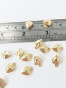 10 x Gold Plated Stainless Steel Puffy Heart Charms, 12.5x9mm (0487)