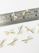 2 x Light Gold Plated Cubic Zirconia Leaf Bar Connectors, 20x11mm (0495)