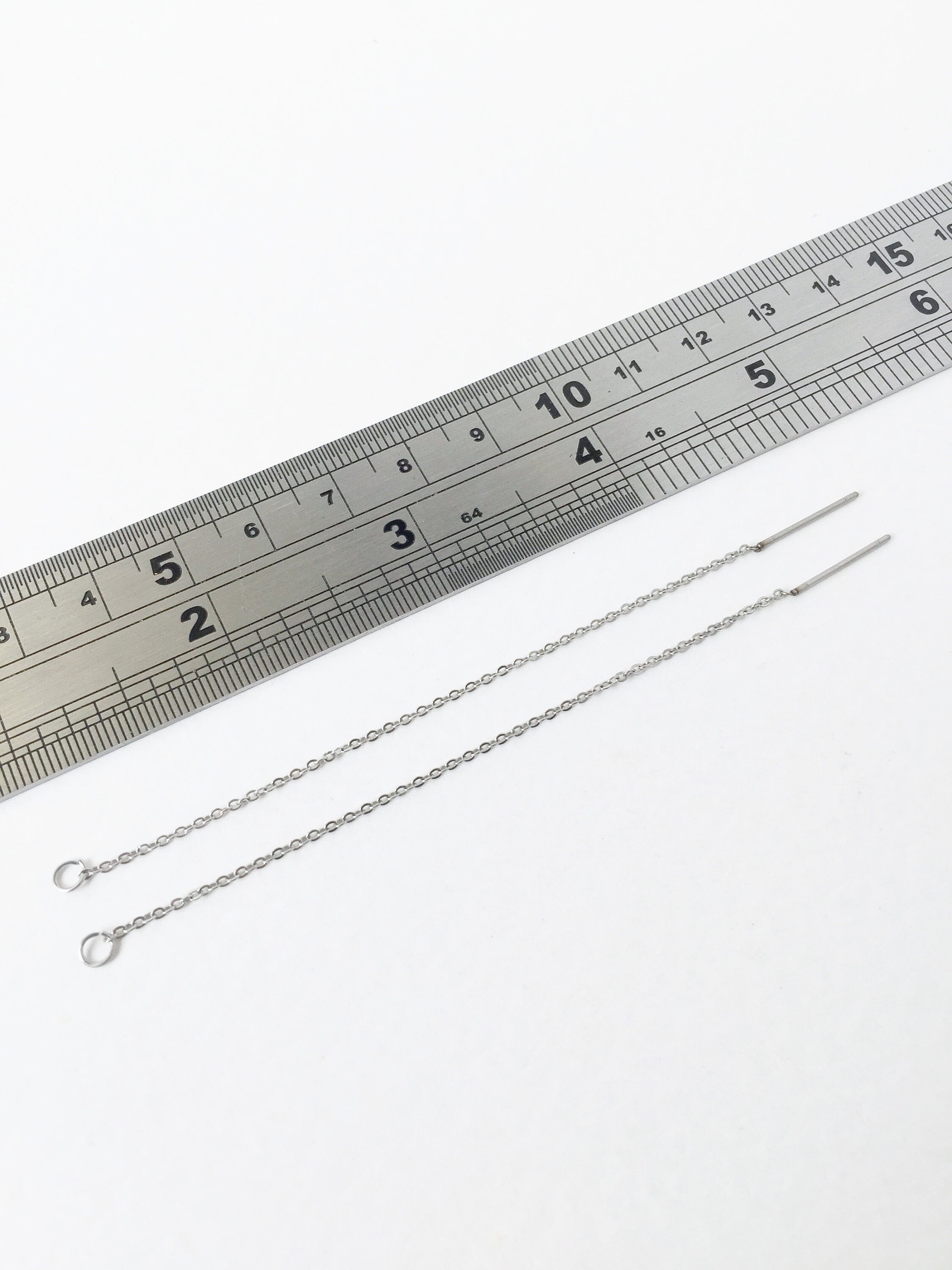 1 pair x Stainless Steel Chain Earring Stud Connectors, Steel Ear Threaders (1423)