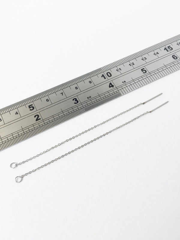 1 pair x Stainless Steel Chain Earring Stud Connectors, Steel Ear Threaders (1423)