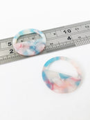 2 x Blue and Pink Tortoiseshell Cut Out Circle Pendants, 30mm (1553)