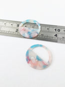 2 x Blue and Pink Tortoiseshell Cut Out Circle Pendants, 30mm (1553)