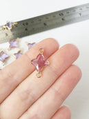 2 x 24K Gold Plated Faceted Purple Glass Quatrefoil Connectors, 21.5x15mm (1002)