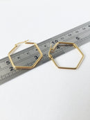 1 pair x Gold Plated Stainless Steel Hexagon Earring Hoops, 30x35mm (0945B)