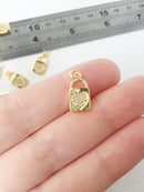 1 x 18K Gold Plated Cubic Zirconia Heart Lock Charm with CZ, 15x8mm (1079)