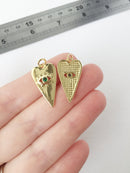 1 x 18K Gold Plated Evil Eye Heart Pendant with Green Cubic Zirconia, 24x13.5mm (1083)