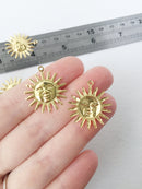 6 x Shiny Gold Plated Sun Pendants, 25x22mm (3360)