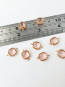 2 x Gold Plated Faceted Peach Blush Glass Connector, 15x10mm (1091)