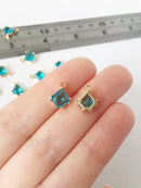 2 x 24K Gold Plated Sky Blue Glass Charms, 12x8.5mm Gold Crystal Pendants (1145)